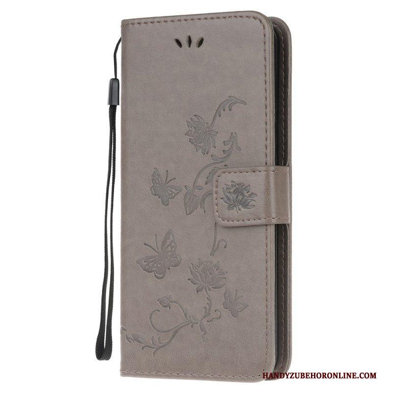 Folio-hoesje voor Samsung Galaxy M32 Met Ketting Riem Bloemen