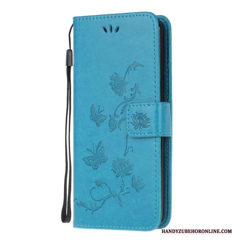 Folio-hoesje voor Samsung Galaxy M32 Met Ketting Riem Bloemen