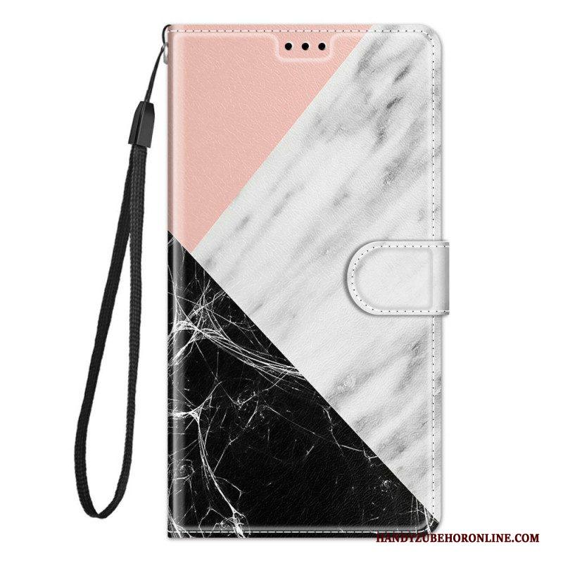 Folio-hoesje voor Samsung Galaxy M53 5G Met Ketting Marmer Strippen