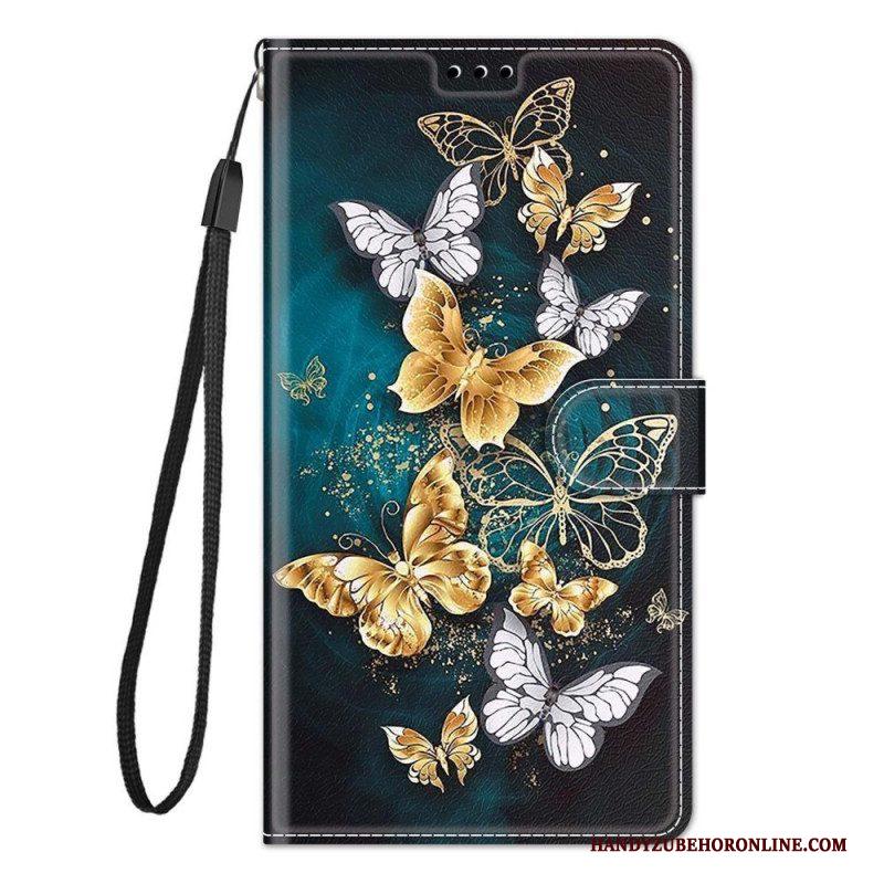 Folio-hoesje voor Samsung Galaxy M53 5G Met Ketting Riem Vlinders Waaier