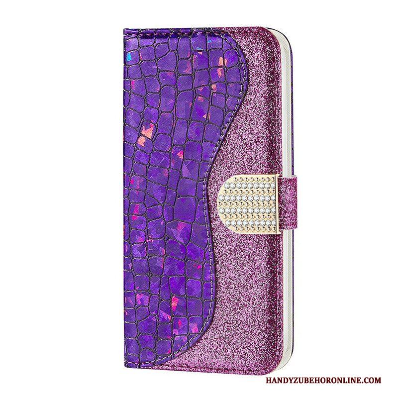 Folio-hoesje voor Samsung Galaxy S21 FE Krokodil Diamanten