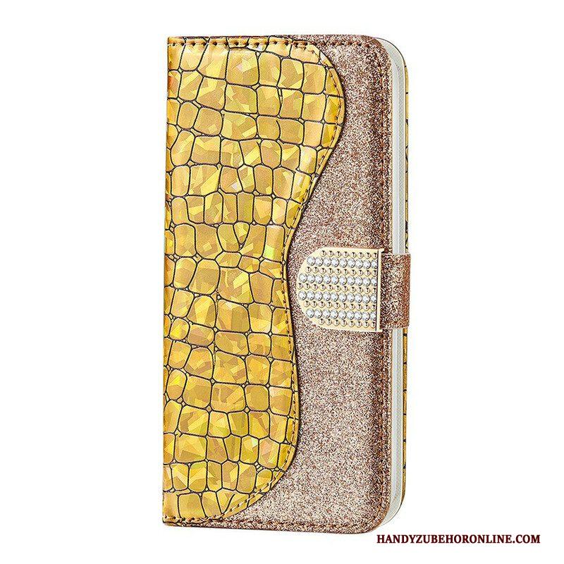 Folio-hoesje voor Samsung Galaxy S21 FE Krokodil Diamanten