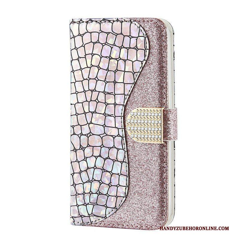 Folio-hoesje voor Samsung Galaxy S21 FE Krokodil Diamanten