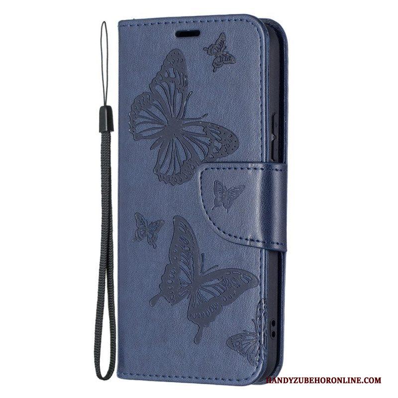 Folio-hoesje voor Samsung Galaxy S22 5G Vlinders Tijdens De Vlucht Met Lanyard