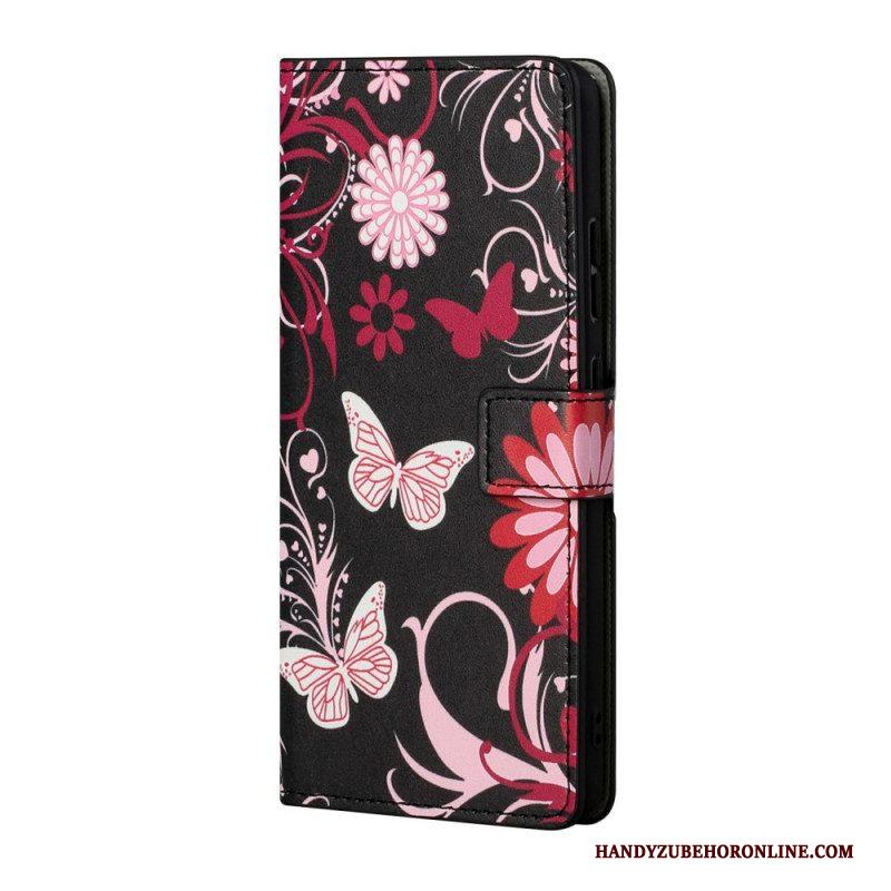 Folio-hoesje voor Samsung Galaxy S22 Plus 5G Vlinders En Bloemen