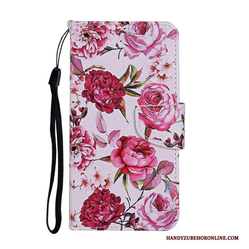 Folio-hoesje voor Samsung Galaxy S22 Ultra 5G Meesterlijke Bloemen Met Riem