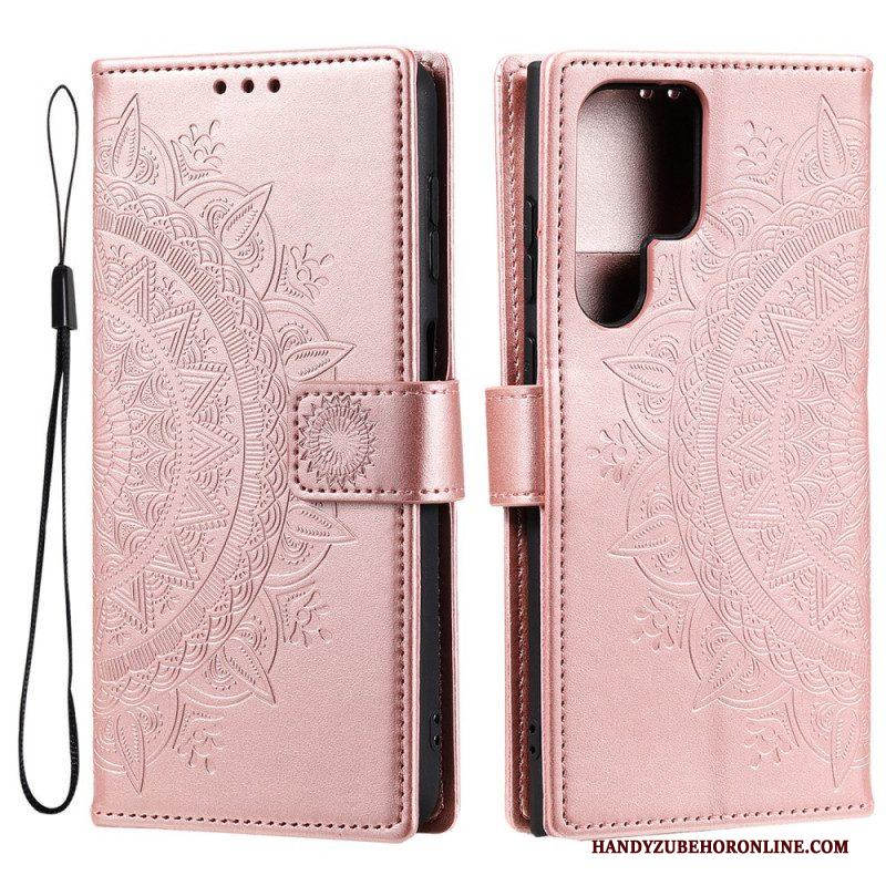 Folio-hoesje voor Samsung Galaxy S22 Ultra 5G Zon Mandala