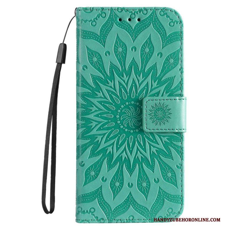 Folio-hoesje voor Samsung Galaxy S23 5G Mandala Zon Met Lanyard