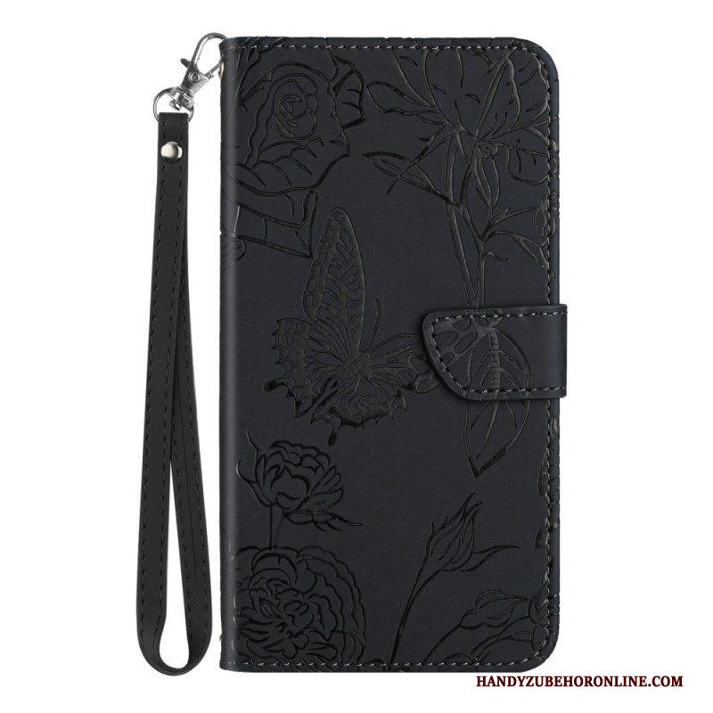 Folio-hoesje voor Samsung Galaxy S23 5G Vlinder Met Lanyard