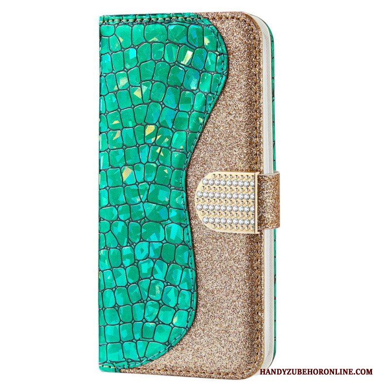 Folio-hoesje voor Samsung Galaxy S23 Ultra 5G Krokodil Diamanten