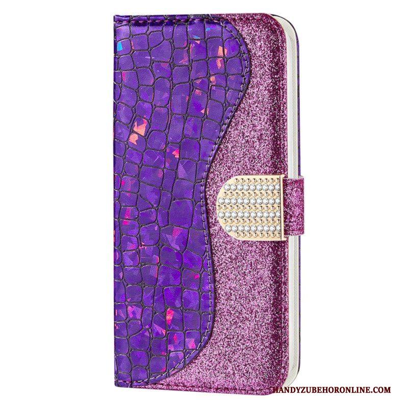 Folio-hoesje voor Samsung Galaxy S23 Ultra 5G Krokodil Diamanten