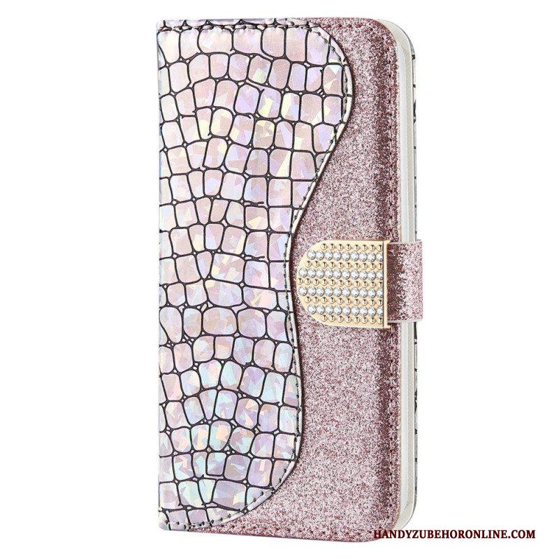 Folio-hoesje voor Samsung Galaxy S23 Ultra 5G Krokodil Diamanten