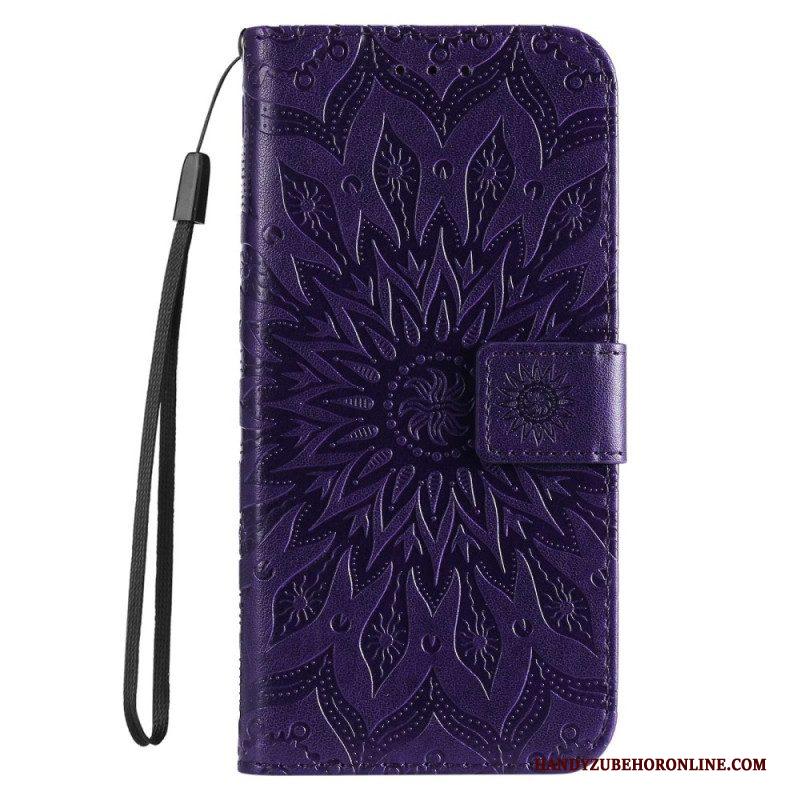 Folio-hoesje voor Samsung Galaxy S23 Ultra 5G Mandala Zon Met Lanyard