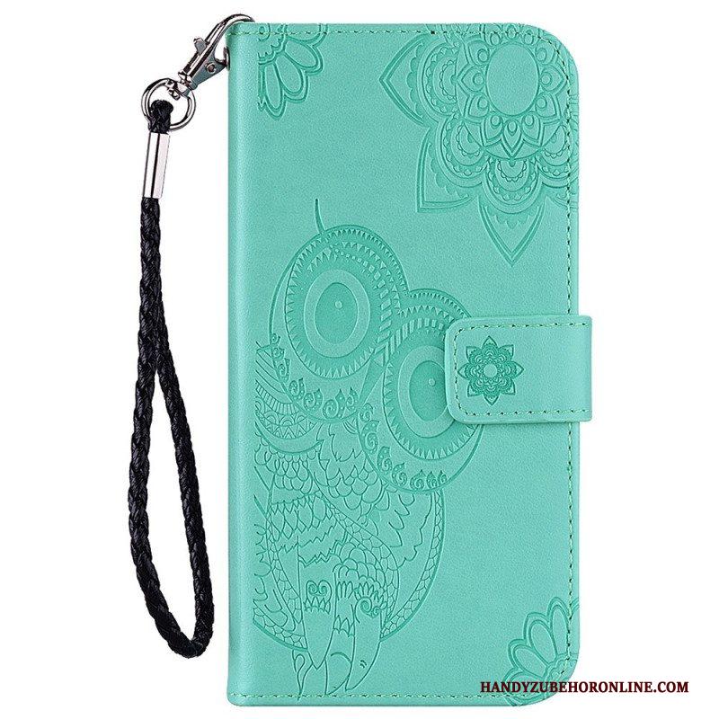 Folio-hoesje voor Samsung Galaxy S23 Ultra 5G Uil Mandala En Lanyard