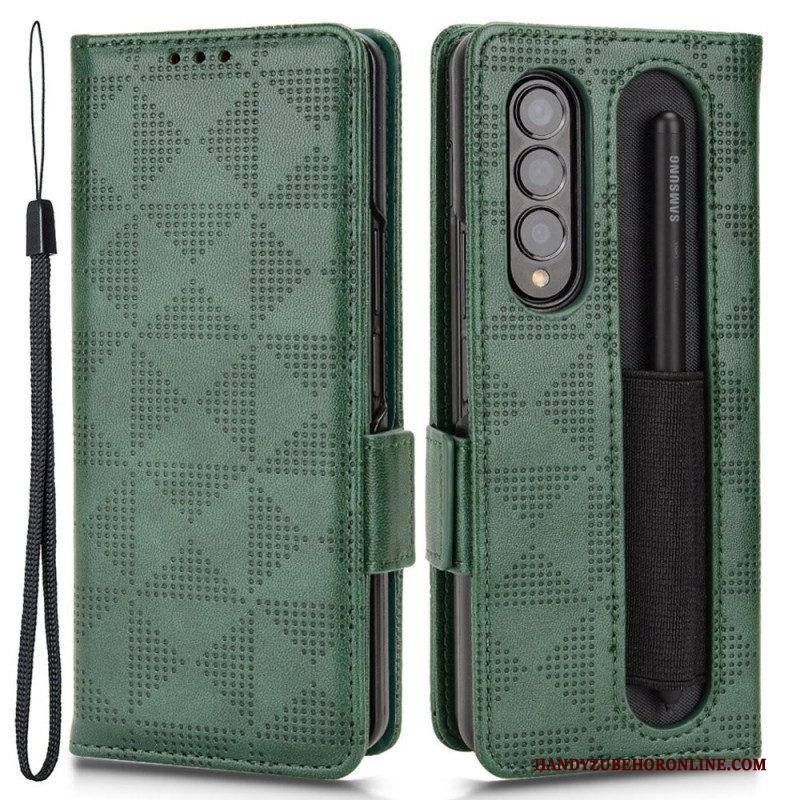 Folio-hoesje voor Samsung Galaxy Z Fold 4 Patroon Geperforeerde Driehoeken Lanyard