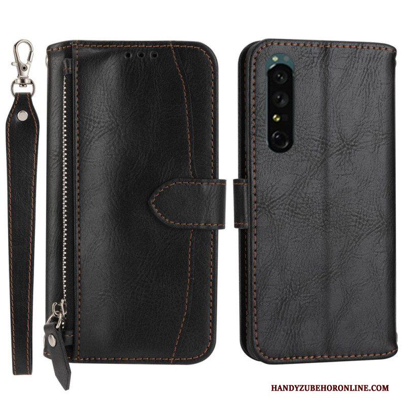 Folio-hoesje voor Sony Xperia 1 IV Portemonnee Leren Portemonnee Met Lanyard En Schouderriem