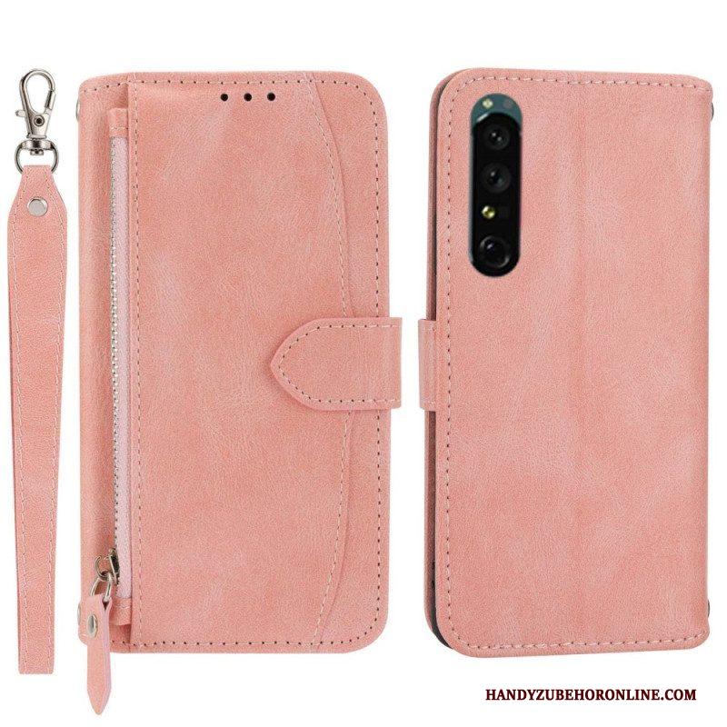 Folio-hoesje voor Sony Xperia 1 IV Portemonnee Leren Portemonnee Met Lanyard En Schouderriem