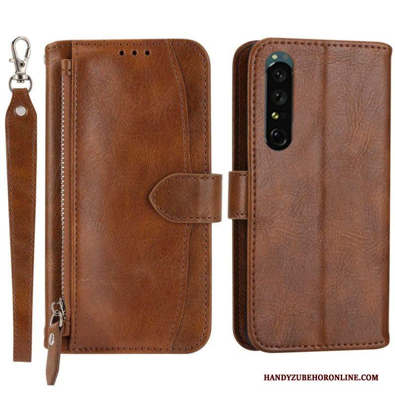 Folio-hoesje voor Sony Xperia 1 IV Portemonnee Leren Portemonnee Met Lanyard En Schouderriem