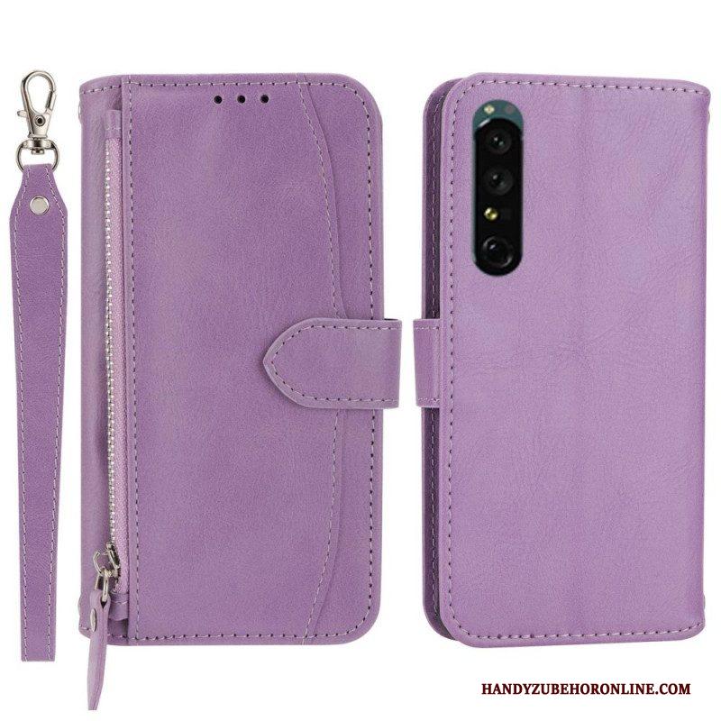 Folio-hoesje voor Sony Xperia 1 IV Portemonnee Leren Portemonnee Met Lanyard En Schouderriem