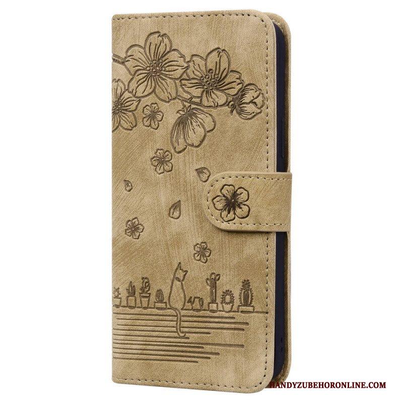 Folio-hoesje voor Xiaomi 12 / 12X Met Ketting Bloemen String Kat