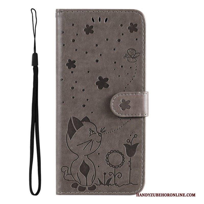 Folio-hoesje voor Xiaomi 12 Lite Met Ketting Kat En Bij Met Lanyard