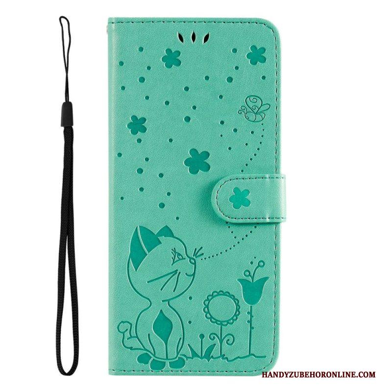 Folio-hoesje voor Xiaomi 12 Lite Met Ketting Kat En Bij Met Lanyard