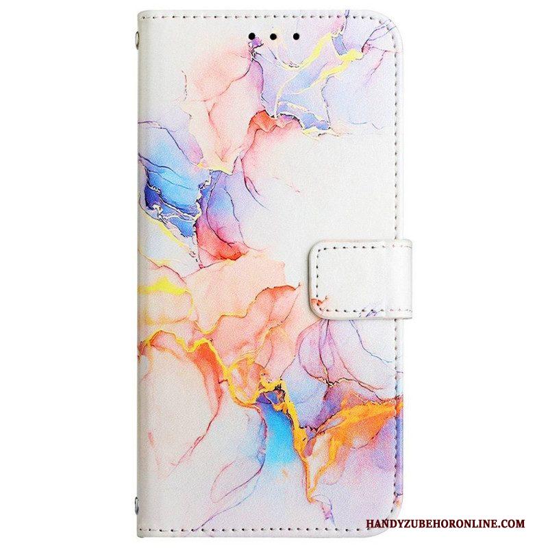 Folio-hoesje voor Xiaomi 12 Pro Met Ketting Gestreept Aquarel Marmer