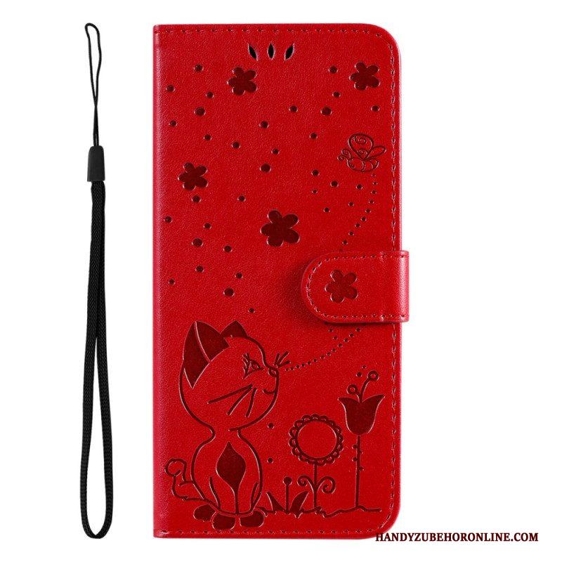Folio-hoesje voor Xiaomi 13 Met Ketting Kat En Bij Met Lanyard