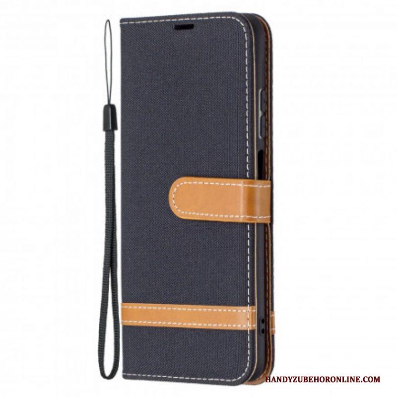 Folio-hoesje voor Xiaomi Redmi Note 10 / 10S Met Ketting Band Van Stof En Leereffect