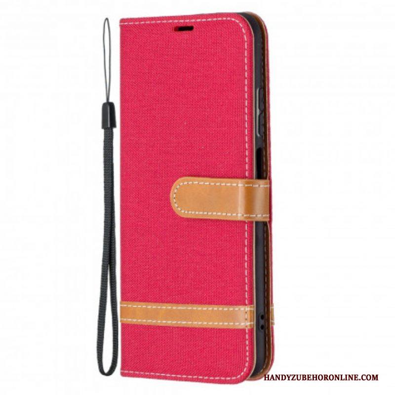 Folio-hoesje voor Xiaomi Redmi Note 10 / 10S Met Ketting Band Van Stof En Leereffect