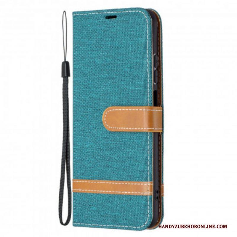 Folio-hoesje voor Xiaomi Redmi Note 10 / 10S Met Ketting Band Van Stof En Leereffect