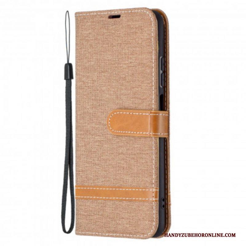 Folio-hoesje voor Xiaomi Redmi Note 10 / 10S Met Ketting Band Van Stof En Leereffect