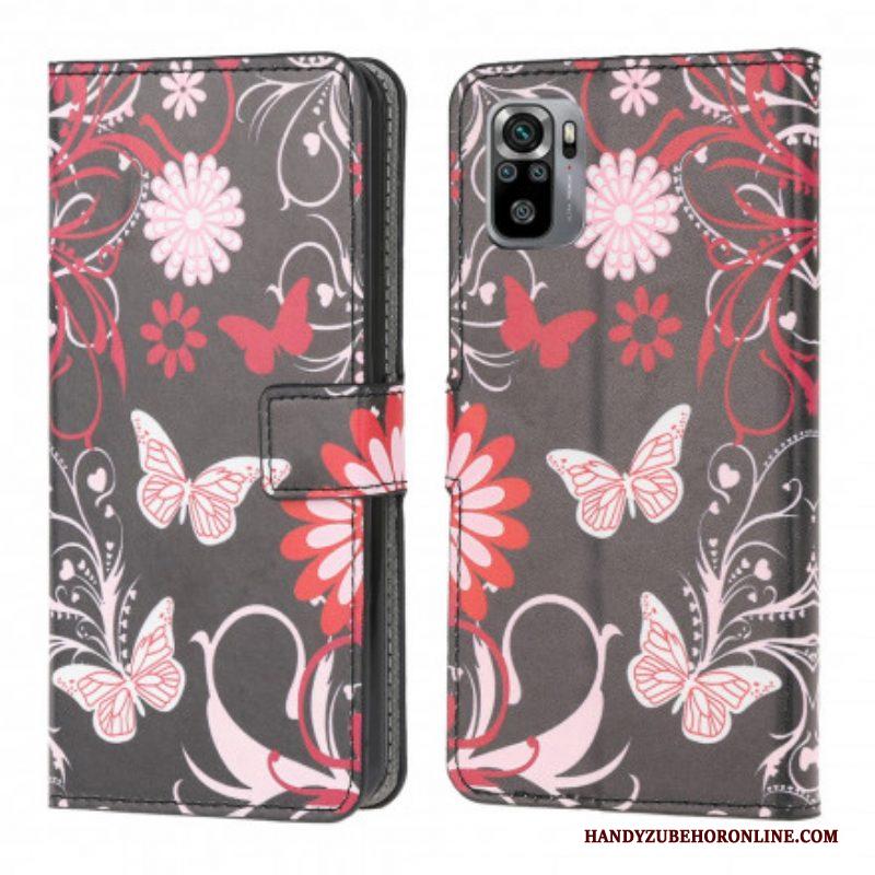 Folio-hoesje voor Xiaomi Redmi Note 10 / 10S Vlinders En Bloemen