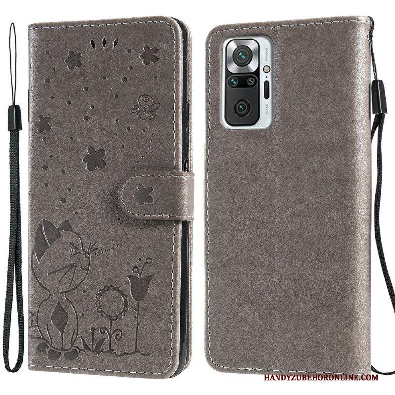 Folio-hoesje voor Xiaomi Redmi Note 10 Pro Met Ketting Kat En Bij Met Lanyard