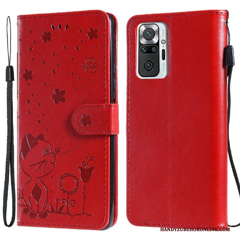 Folio-hoesje voor Xiaomi Redmi Note 10 Pro Met Ketting Kat En Bij Met Lanyard