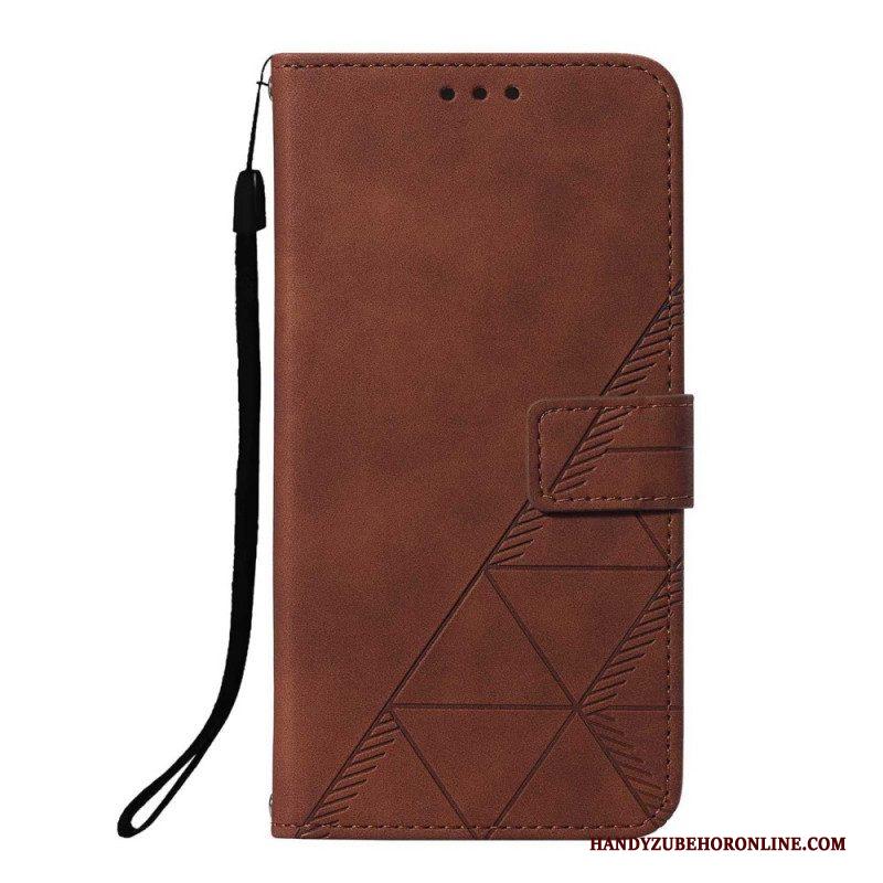 Folio-hoesje voor Xiaomi Redmi Note 10 Pro Met Ketting Strappy Geometrische Lederen Stijl