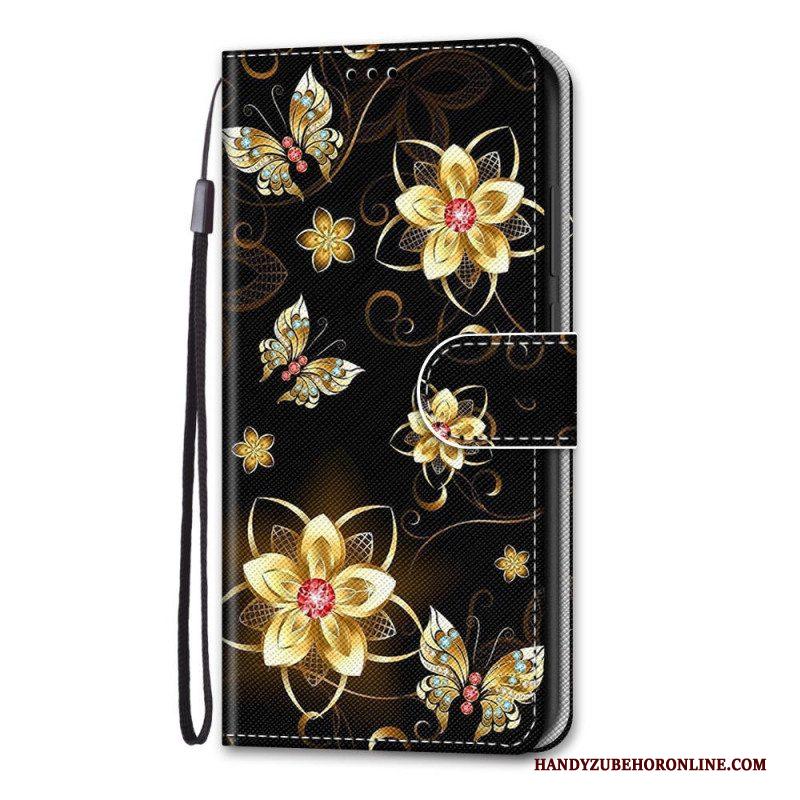 Folio-hoesje voor Xiaomi Redmi Note 11 Pro Plus 5G Met Ketting Riem Bloemen