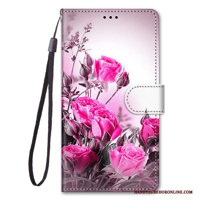 Folio-hoesje voor Xiaomi Redmi Note 11 Pro Plus 5G Met Ketting Riem Bloemen