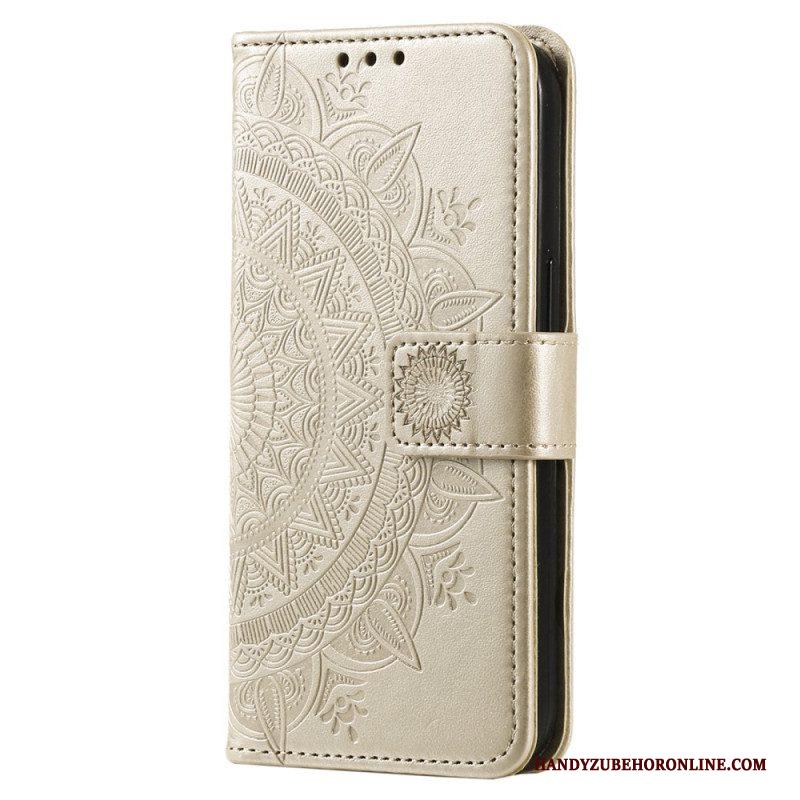 Folio-hoesje voor Xiaomi Redmi Note 12 4G Mandala Zon Met Lanyard