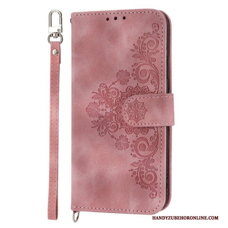 Folio-hoesje voor Xiaomi Redmi Note 12 5G Bloemen Met Riem En Schouderriem