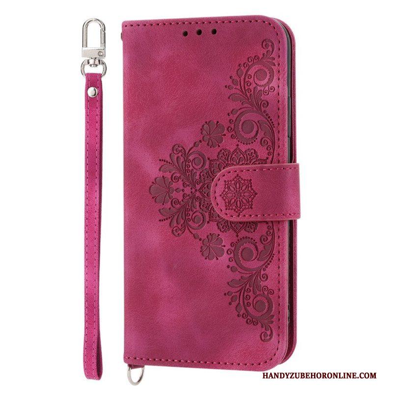 Folio-hoesje voor Xiaomi Redmi Note 12 5G Bloemen Met Riem En Schouderriem