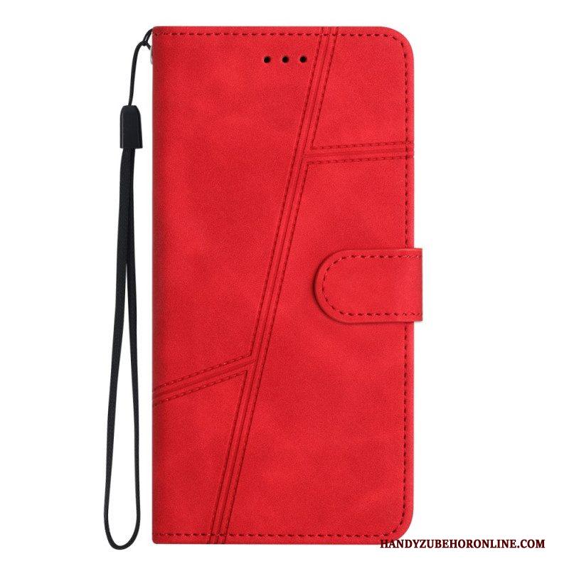Folio-hoesje voor Xiaomi Redmi Note 12 5G Met Ketting Strappy Geometrische Lederen Stijl