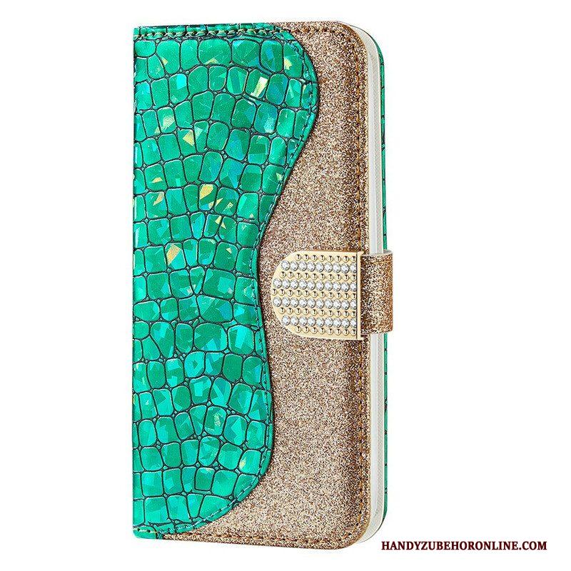 Folio-hoesje voor iPhone 13 Mini Krokodil Diamanten