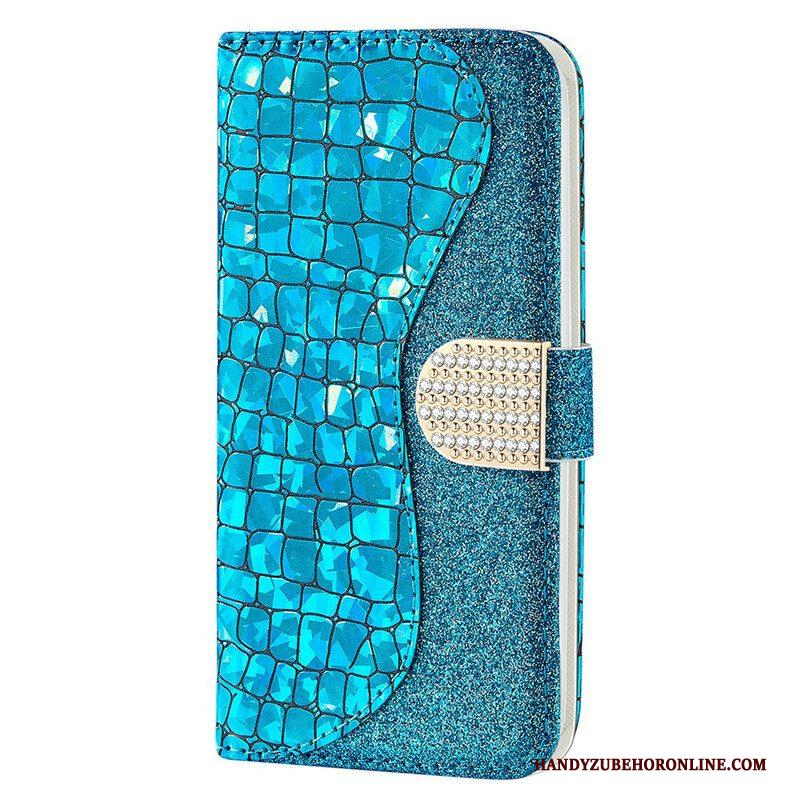 Folio-hoesje voor iPhone 13 Mini Krokodil Diamanten