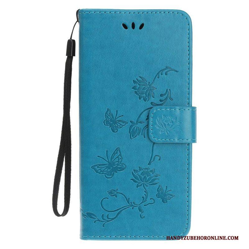 Folio-hoesje voor iPhone 13 Mini Met Ketting Vlinders En Bloemen Riem