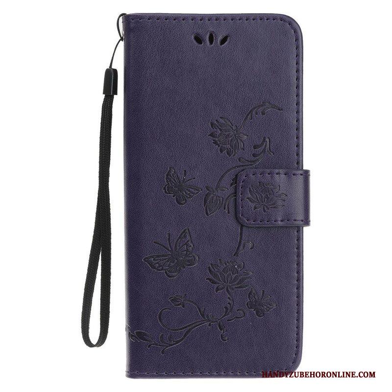 Folio-hoesje voor iPhone 13 Mini Met Ketting Vlinders En Bloemen Riem