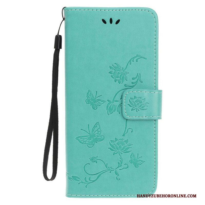 Folio-hoesje voor iPhone 13 Mini Met Ketting Vlinders En Bloemen Riem