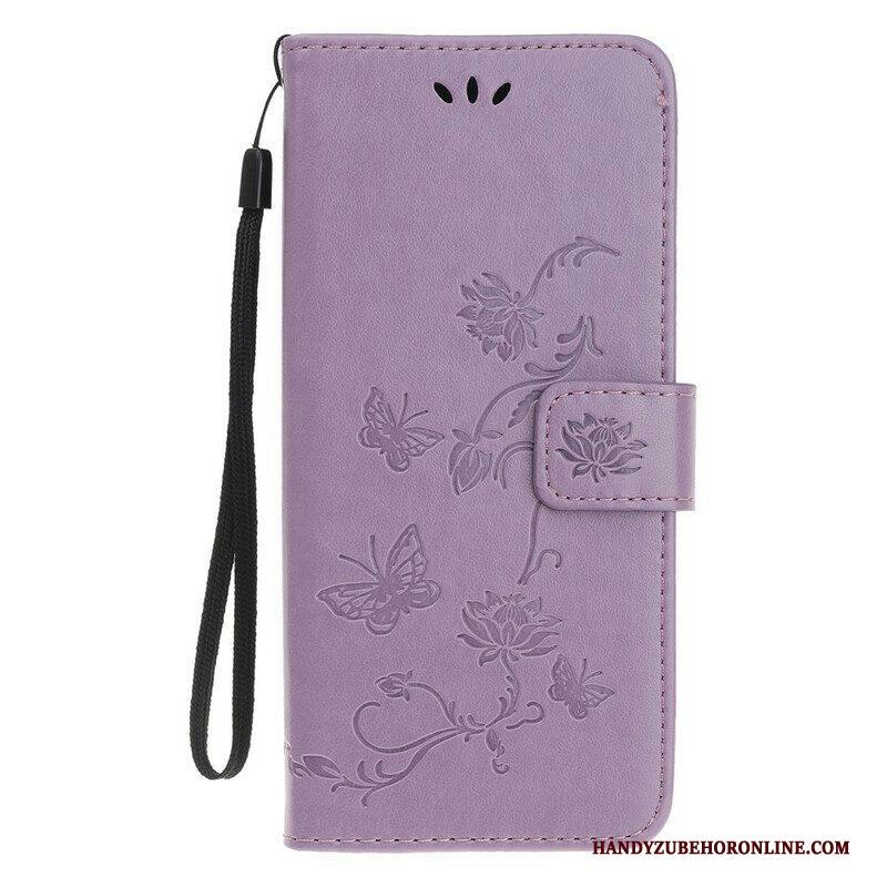 Folio-hoesje voor iPhone 13 Mini Met Ketting Vlinders En Bloemen Riem