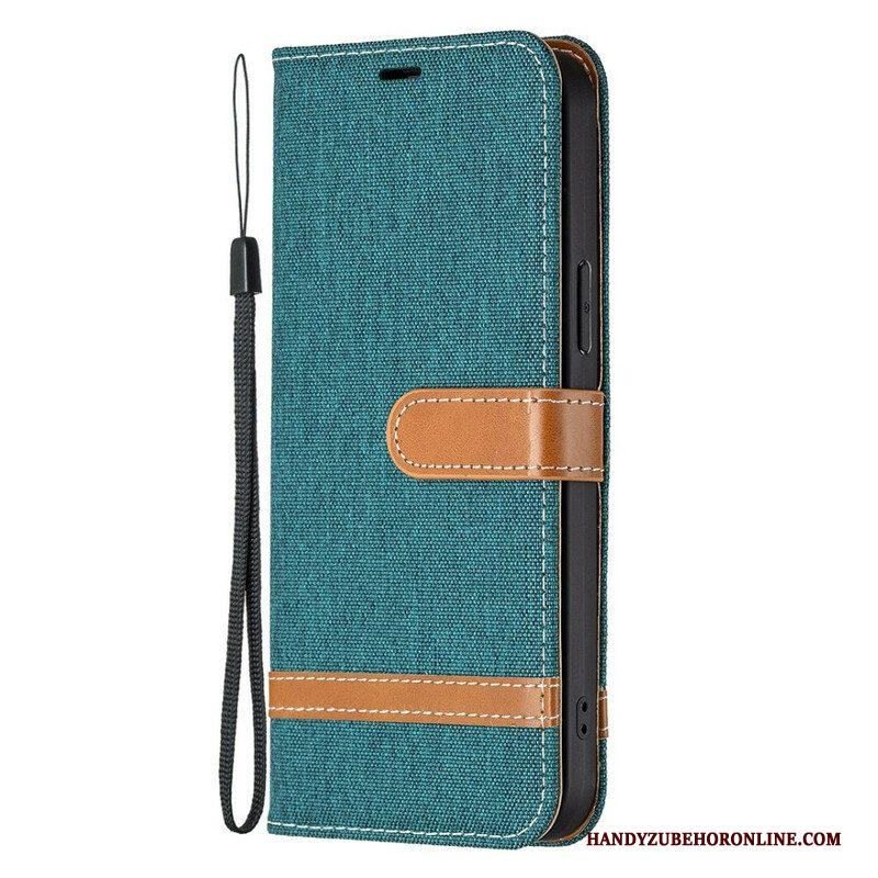 Folio-hoesje voor iPhone 13 Pro Met Ketting Band Van Stof En Leereffect