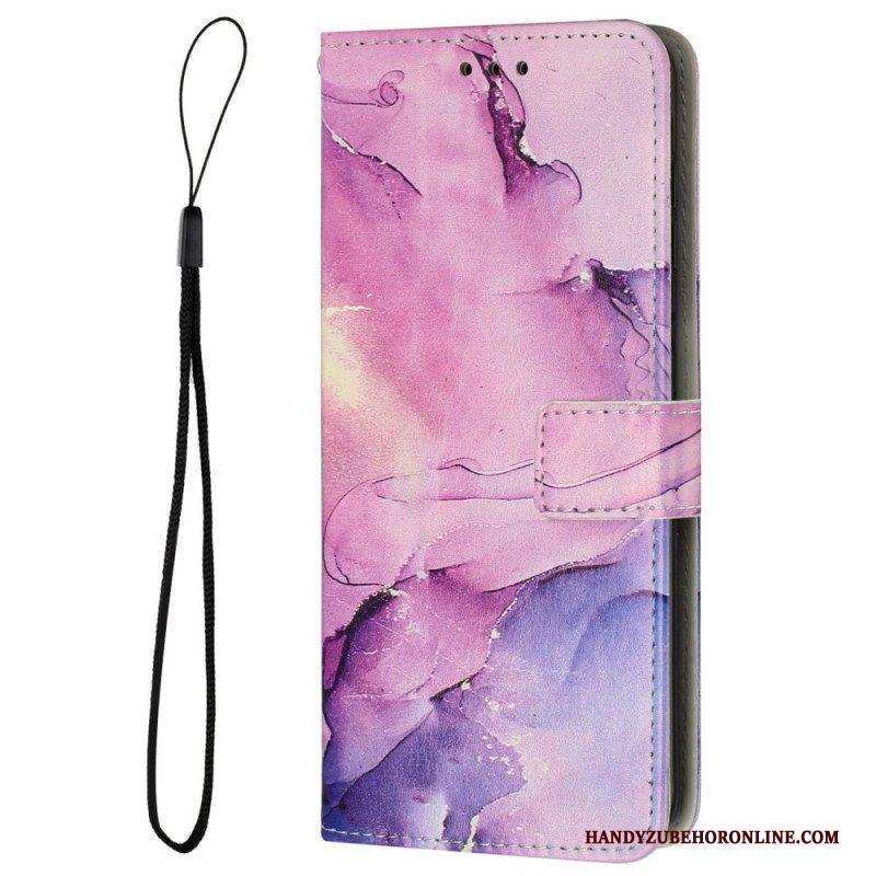 Folio-hoesje voor iPhone 14 Met Ketting Marmer Strippen